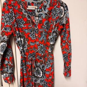 LOFT Red and Blue Floral Long Sleeve Dress